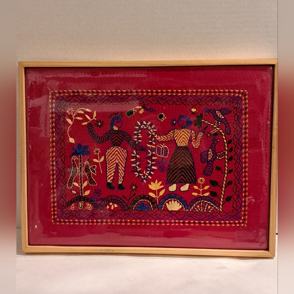 Handmade vintage home decor Aarong tapestry Bangladesh with frame